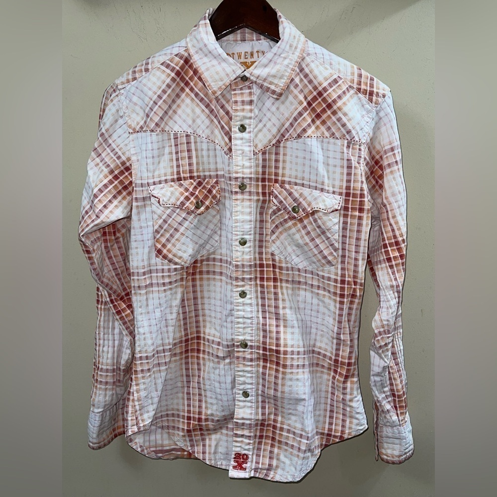 TWENTY X - 20X Orange/White/Red MARBLE SNAP Western Cowboy Size Small